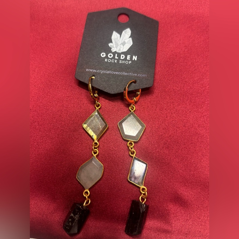 Golden Rock Shop Geometric Gold and Black Earrings